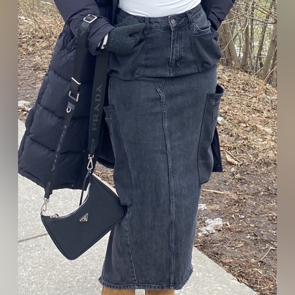 Vanilla | Reconstructed Denim Maxi Skirt with Cargo Style Pockets